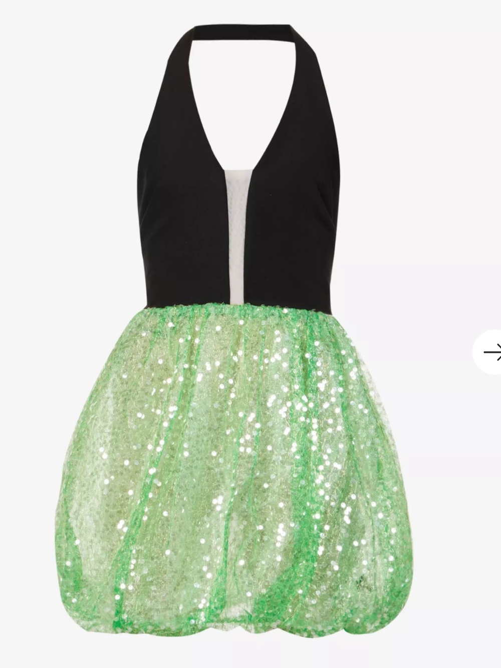 AmyLynn black Halter Top Mini Dress with Green Sequin Bubble Skirt NWT size S